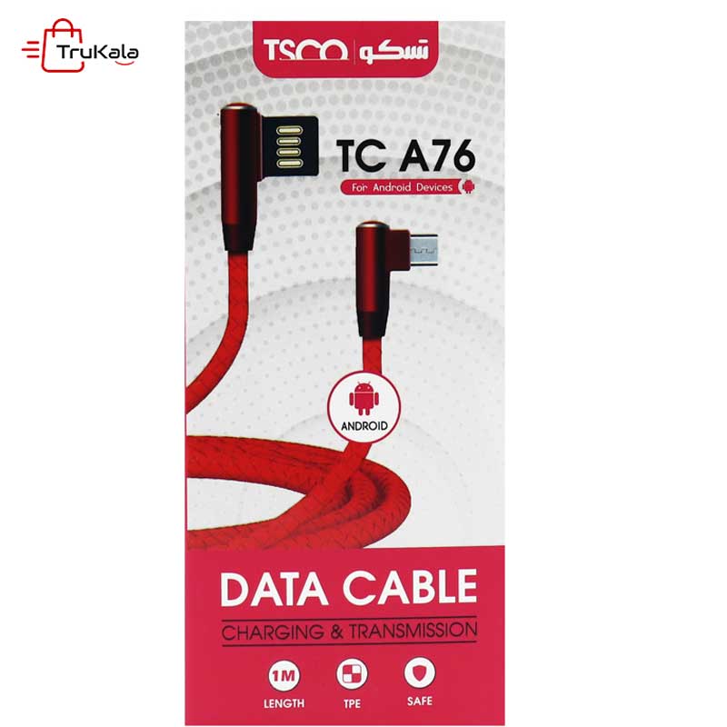 TSCO-TC-A76-1m-L-shape-microUSB-cable کابل تبدیل USB به microUSB تسکو مدل TC A76 - Image 1