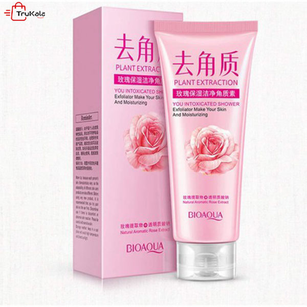 Exfoliating-scrub-and-lightening-gel-for-Bioaqua-brand-rose-extract اسکراب لایه بردار گل رز بیواکوا
