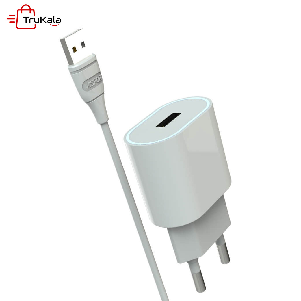 Aspor-Charger-and-Cable-A818-typeC-1 شارژر دیواری آسپور مدل A818 تایپ سی