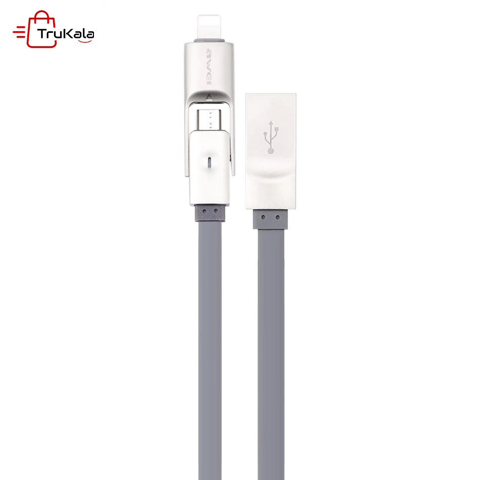 Awei-2-in-1-Multi-Charging-Cable-CL-989-1 کابل شارژر دو سر Awei میکرو و آیفون مدل CL-989