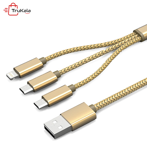 LDNIO-LC85-3-in-1-USB-to-2-microUSB-and-1-Lightning-Plug-1 کابل تبدیل USB به MicroUSB و لایتنینگ الدینیو مدل LC85 3 In 1