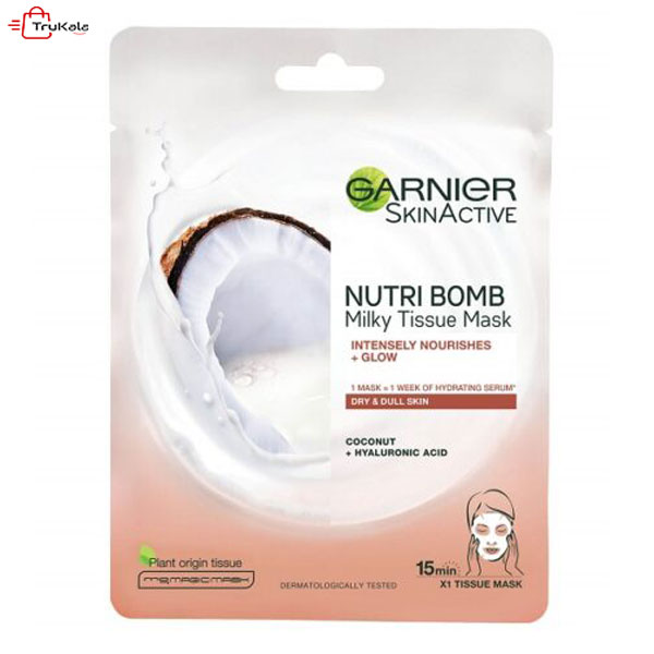 garnier-nutri-bomb-milky-sheet-mask-coconut-and-hyaluronic-acid ماسک ورقهای شیرنارگیل گارنیر