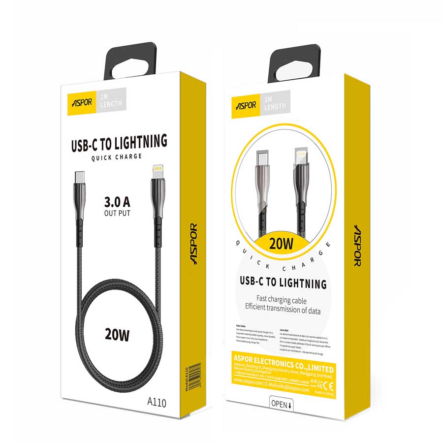 Aspor-USB-C-to-Lightning-PD-cable-3A-20W-1 کابل شارژر PD آسپور مدل A110