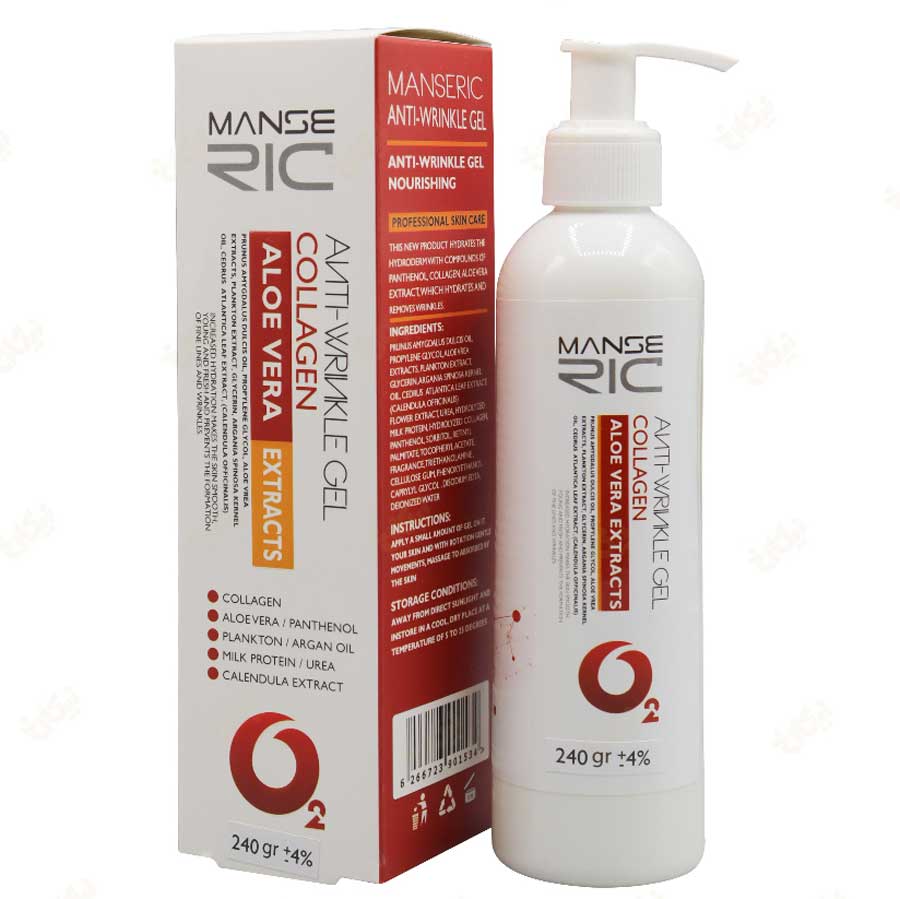 anti-wrnkle-gel-collagen-aloe-vera-extracts-manseric ژل ضد چروک آبرسان و کلاژن ساز مانسریک