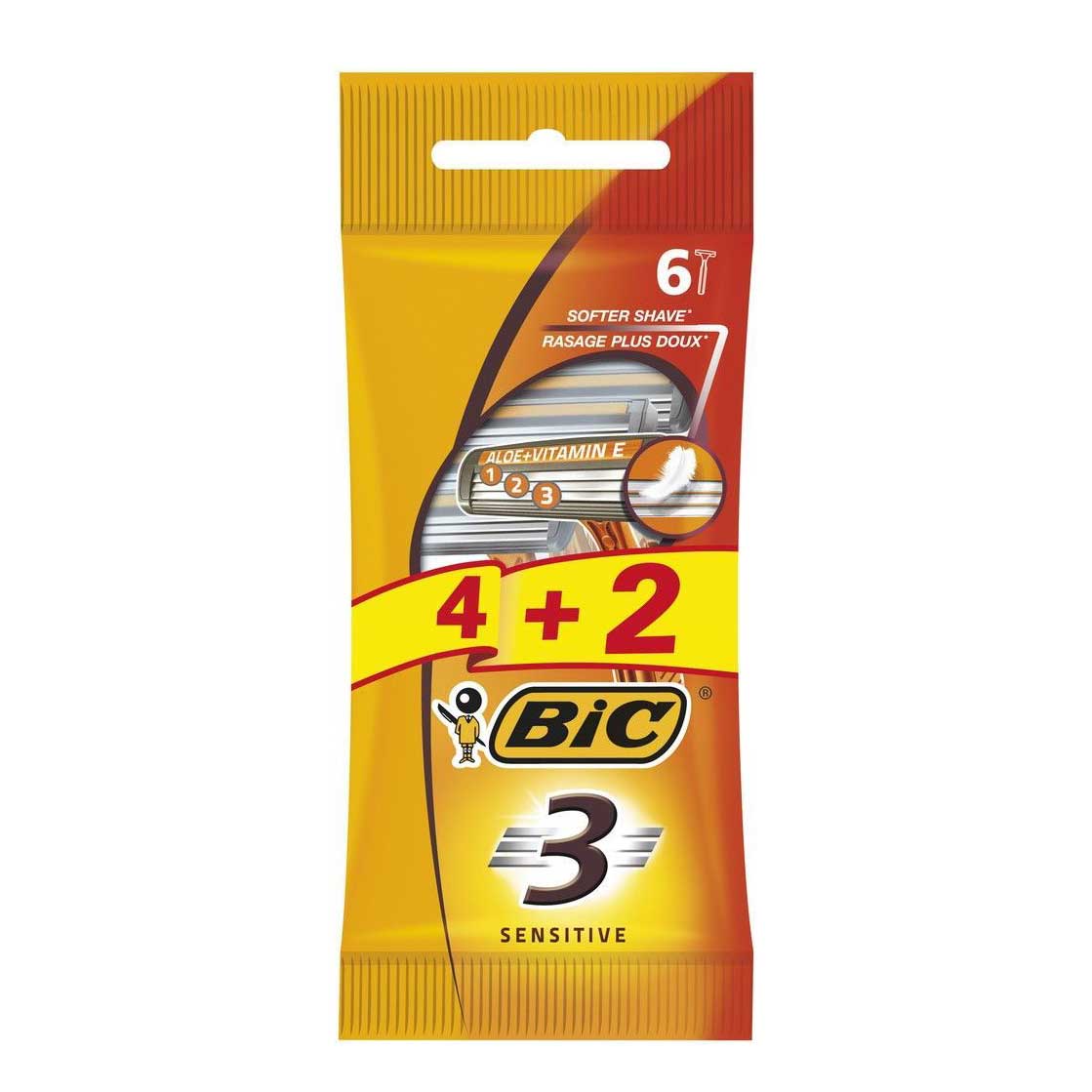 Bic-3-Sensitive-Razor-(4-+-2-pack) تیغ اصلاح شش تایی بیک