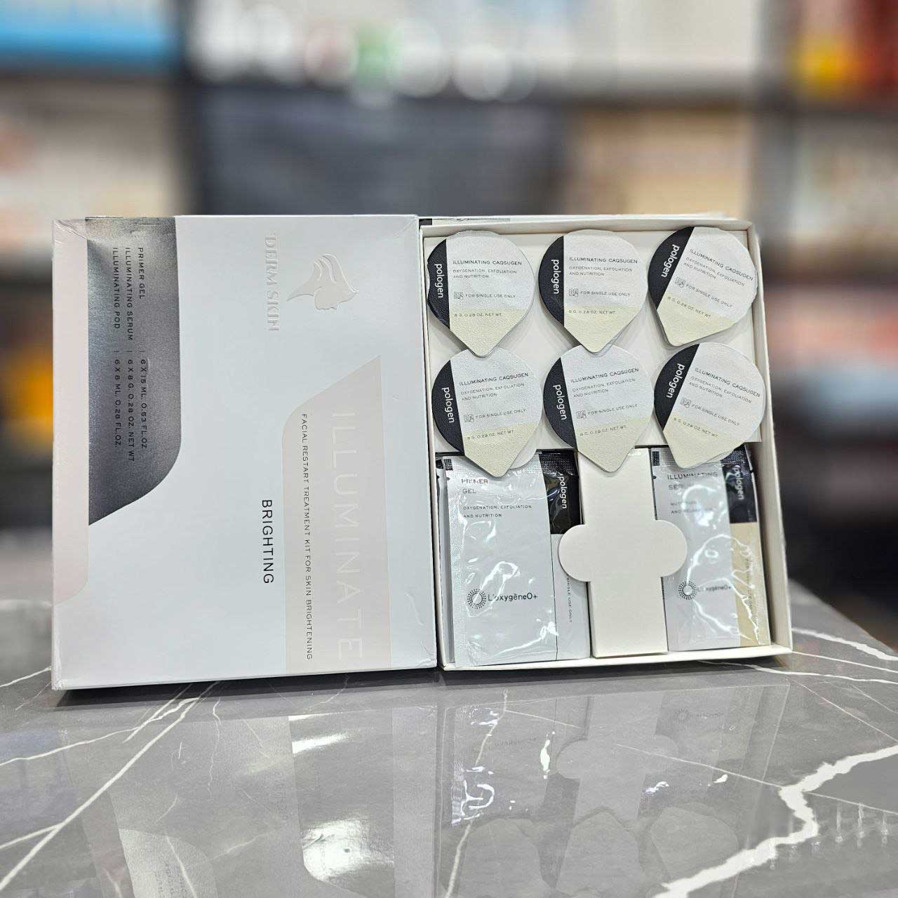 Derm-Skin-Pologen-Illuminate-Facial-Restart-Treatment-kit-for-Skin-Brithening-2 کیت پلاژن ایلومینیت درم اسکین ضد لک