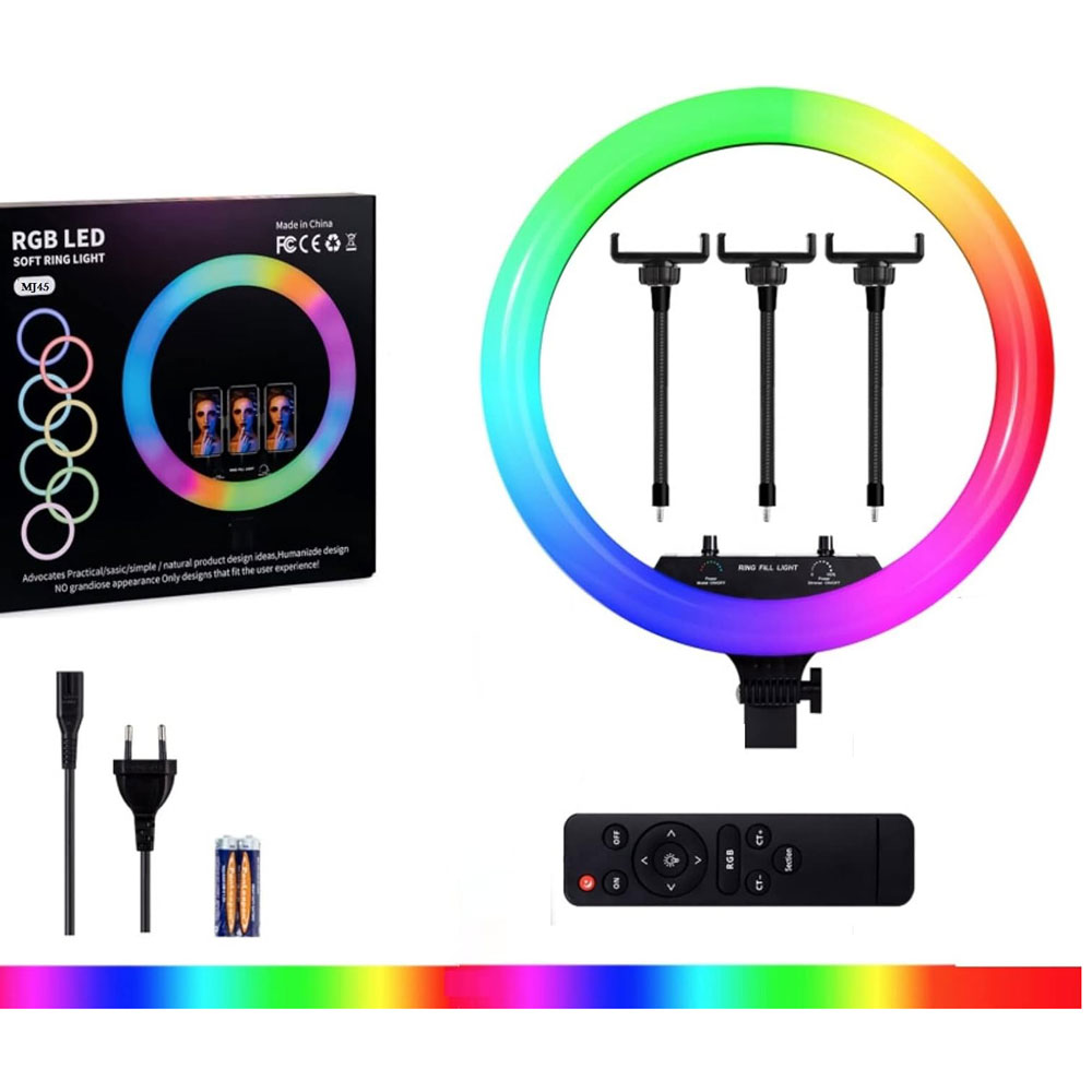 45CM-18inch-RGB-LED-Multicolor-Ring-Light-With-3Phone-Holder-2 قیمت رینگ لایت مدل MJ45-RGB