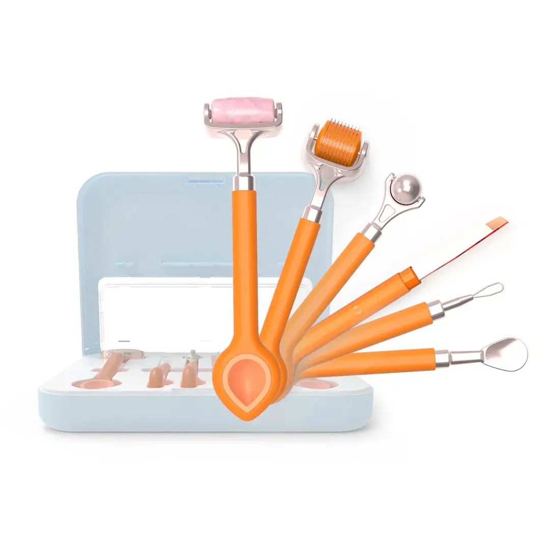 H60-Rose-Quartz-Jade-Roller-Facial-Dermaltools-for-Beauty-All-in-1-Kit-Titanium-Micro-Needle-Skin-Care-(12) ست 6 تکه پاکسازی پوست