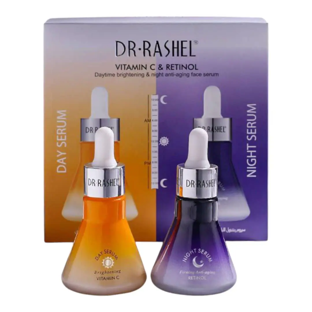 DR-RASHEL-Vitamin-C-&-Retinol-A-Daytime-brightening-&-night-anti-aging-facial-serum-02011 پک سرم ویتامین سی و رتینول دکتر راشل